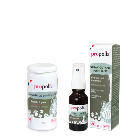 Duo de soin cutané purifiant pour animaux Propolia à la propolis